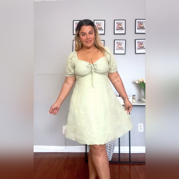 Floral Linen Blend Square Neckline Dress Green plus size NEW 2026 - Picture 3 of 13